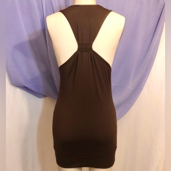 Y2K Racer Back Fitted Brown Sleeveless Dress silver metal accents size xsmall - Picture 3 of 7